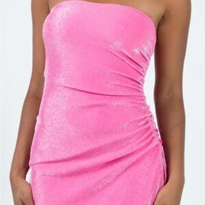 Princess Polly Pink Ruched Strapless Mini Dress